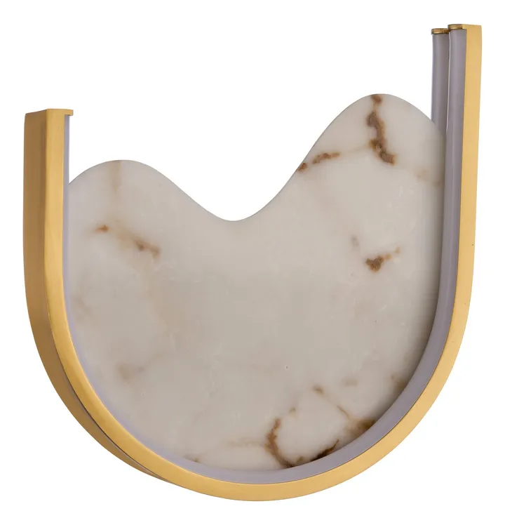 Brass U-form wall light with sculpted alabaster-style panel, model KLN-296