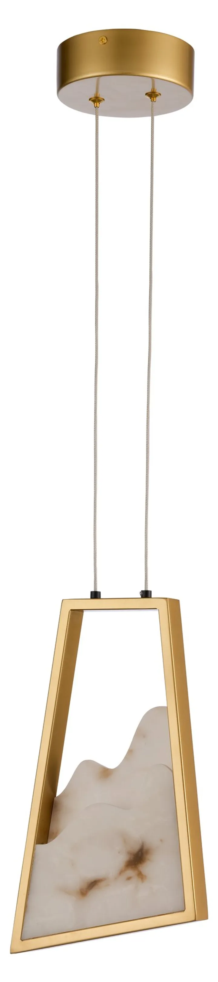 Brass trapezoid pendant with alabaster-style stone panel, model KLN-387