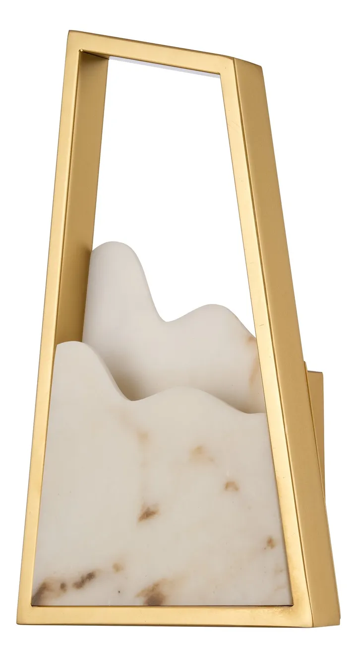 Brass trapezoid wall light with alabaster-style stone panel, model KLN-438