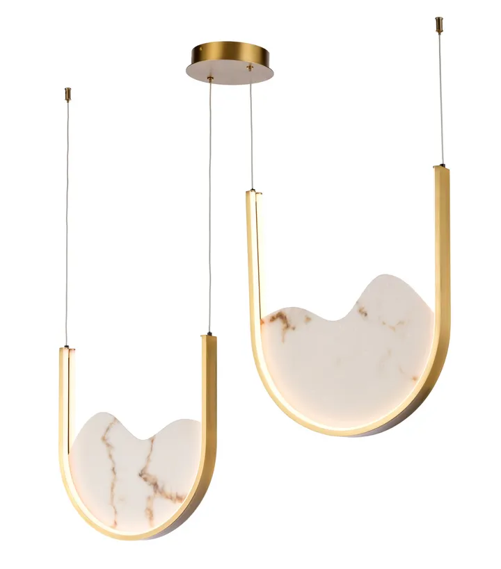 Brass U-pendant trio with marble-effect diffusers, model KLN-524