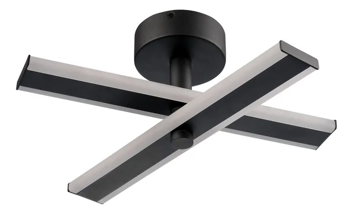Matte black crossed-bar LED semi-flush ceiling light, model KLN-319