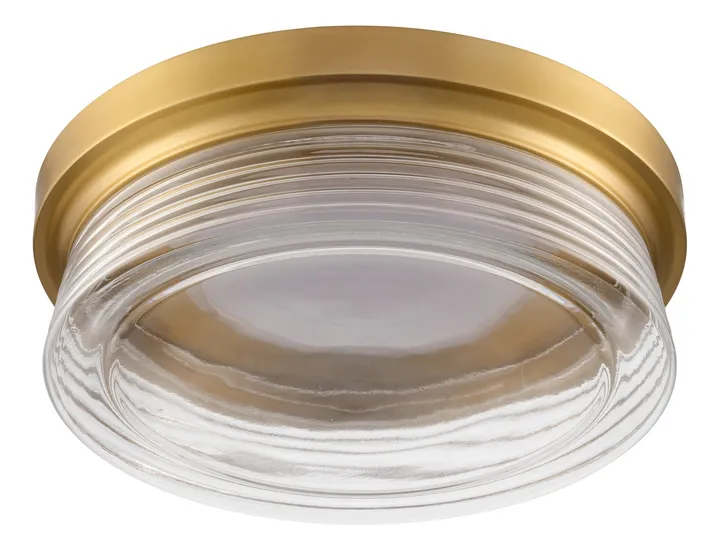 Brass flush ceiling drum light with ribbed clear glass, model KLN-784