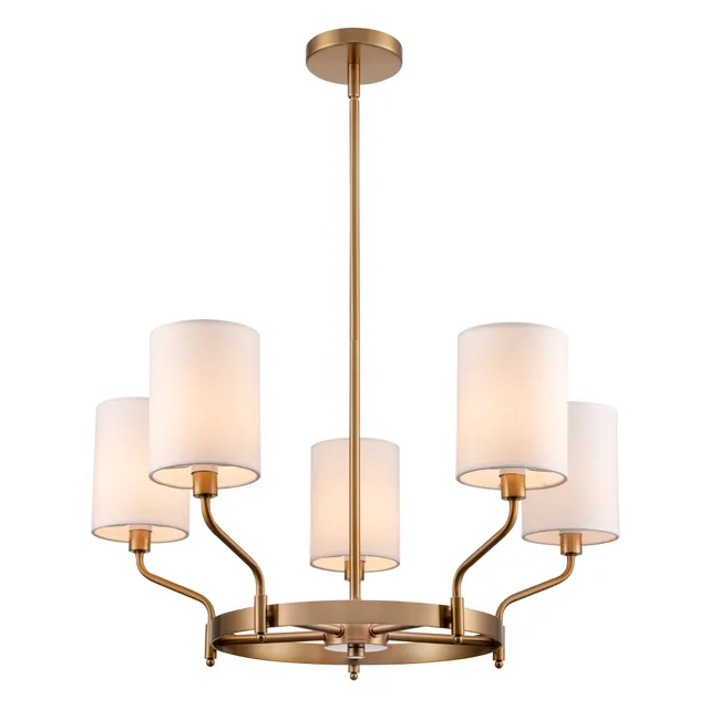 Six-arm brass chandelier with fabric shades, model KLN-734