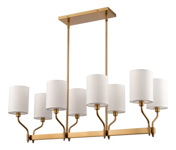 Eight-light linear brass chandelier with fabric shades, model KLN-748