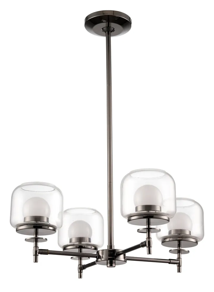 Black four-arm chandelier with clear glass shades, model KLN-799