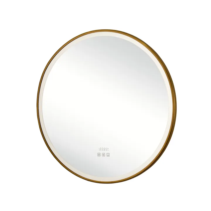 Round brass-framed LED bathroom mirror, model KLN-2007