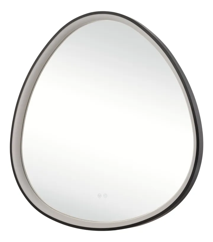 Pebble-shaped LED bathroom mirror with black frame, model KLN-943