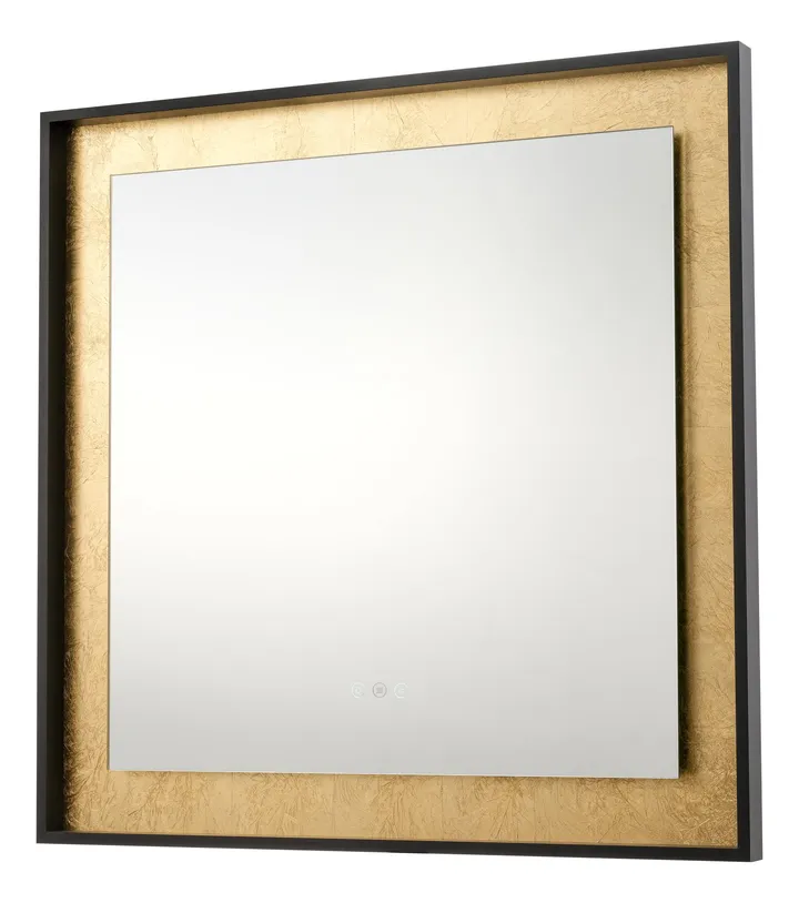 Square LED mirror with gold-leaf frame, model KLN-985