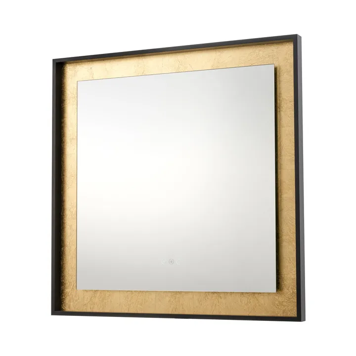 Square LED mirror with gold-leaf frame, model KLN-985