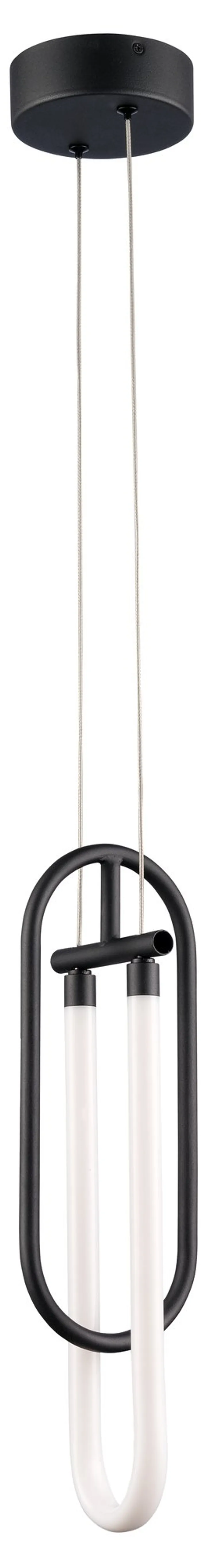 Minimalist black loop pendant with opal glass tube, model KLN-068