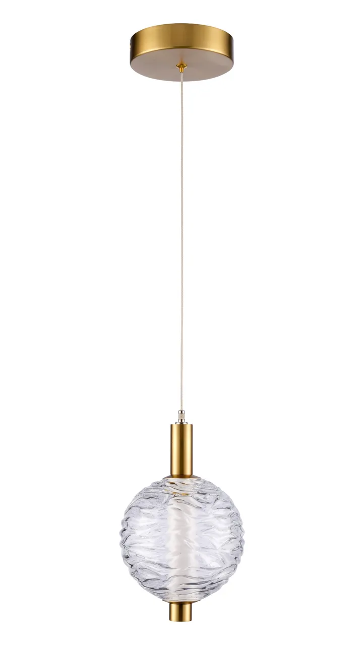 Single brass pendant with rippled clear glass globe, model KLN-079