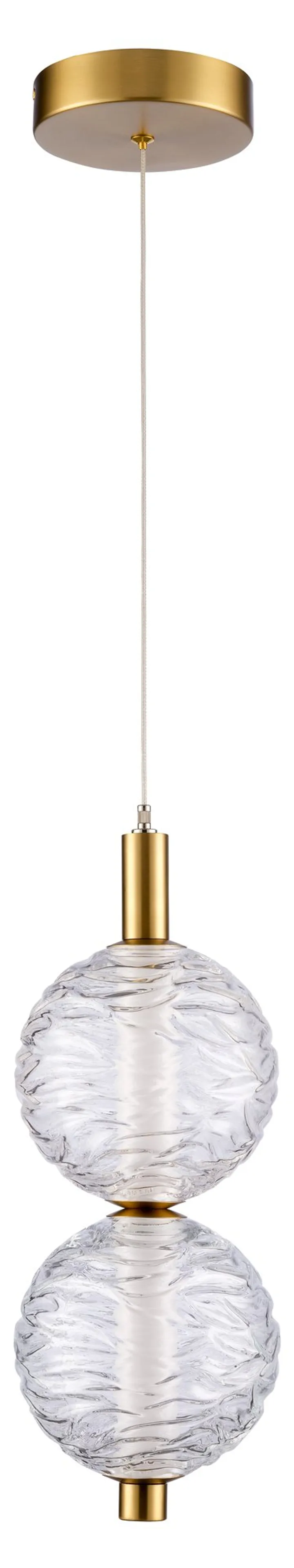 Double rippled-glass globe pendant with brass canopy, model KLN-082