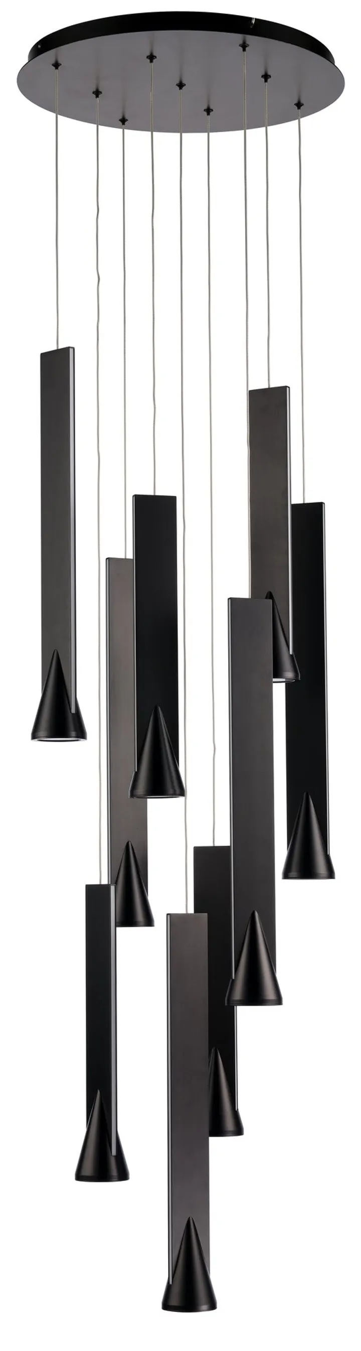 Cascading black tube cluster pendant, model KLN-504