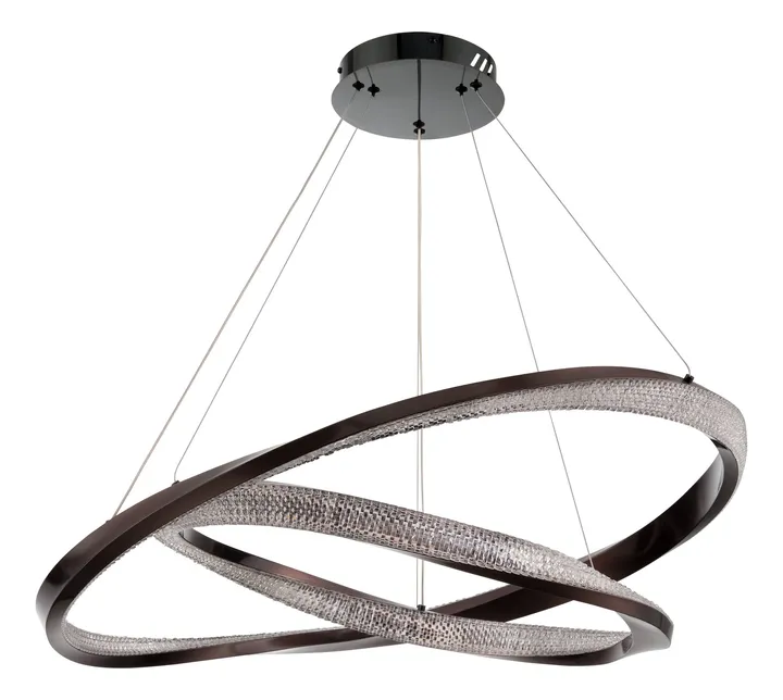 Double twisted-ring LED pendant with textured light bands, model KLN-940