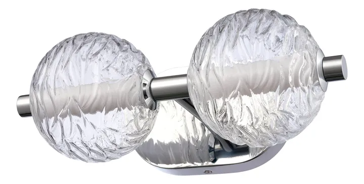 Chrome two-globe vanity light with rippled glass shades, model KLN-146