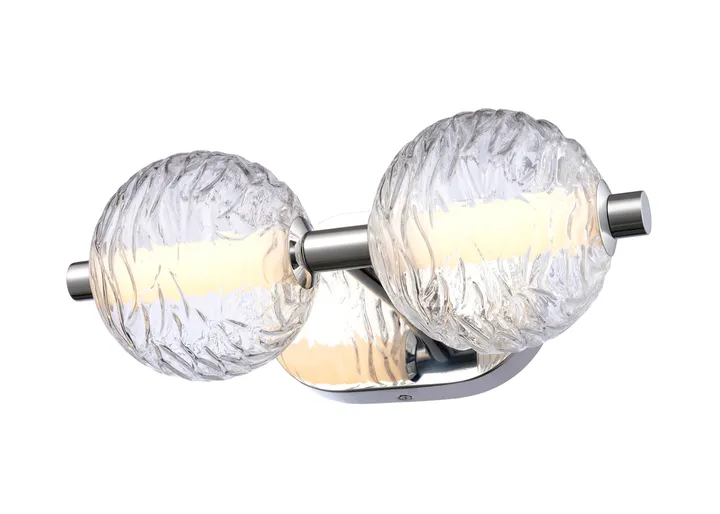 Chrome two-globe vanity light with rippled glass shades, model KLN-147