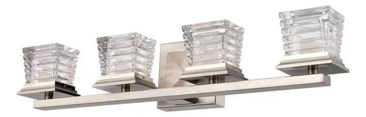 Four-light nickel vanity bar with stacked glass cubes, model KLN-608