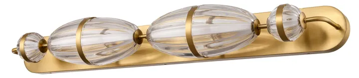 Brass vanity bar with three ribbed crystal shades, model KLN-648