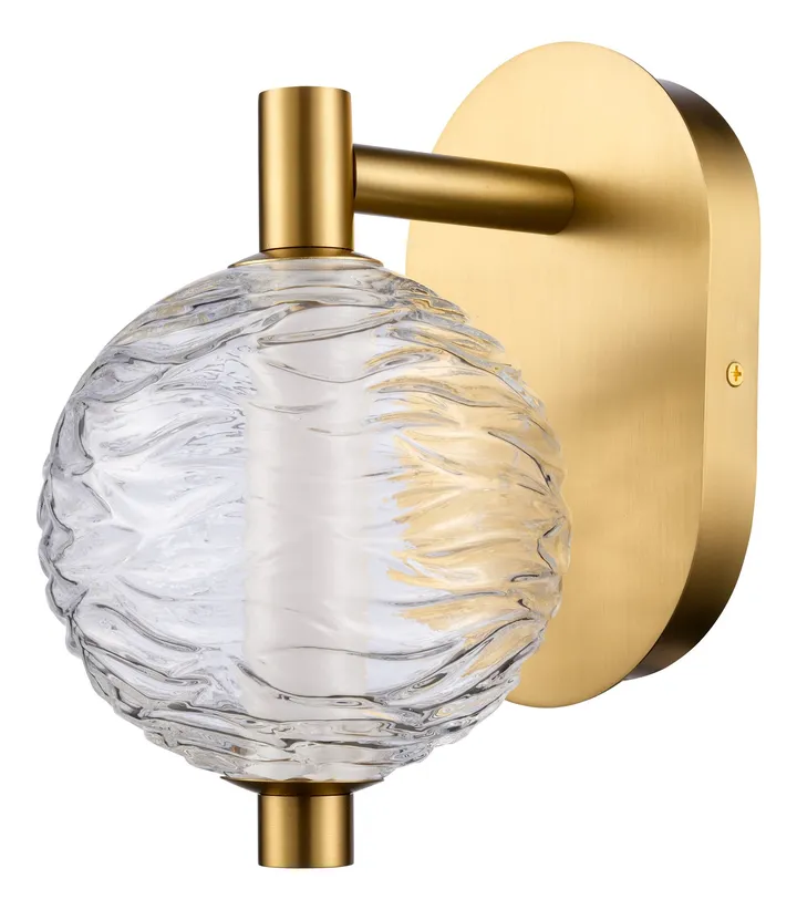 Brass wall light with rippled clear glass globe, model KLN-130