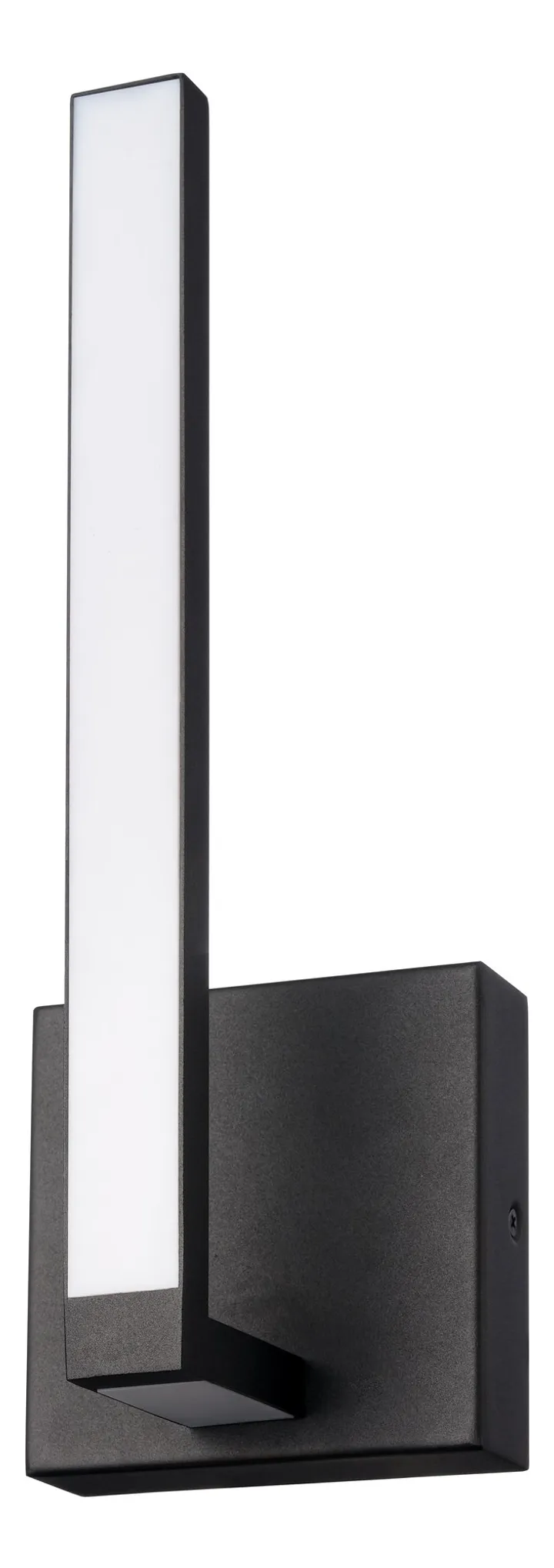 Matte black rectangular LED wall sconce with vertical opal panel, model KLN-229