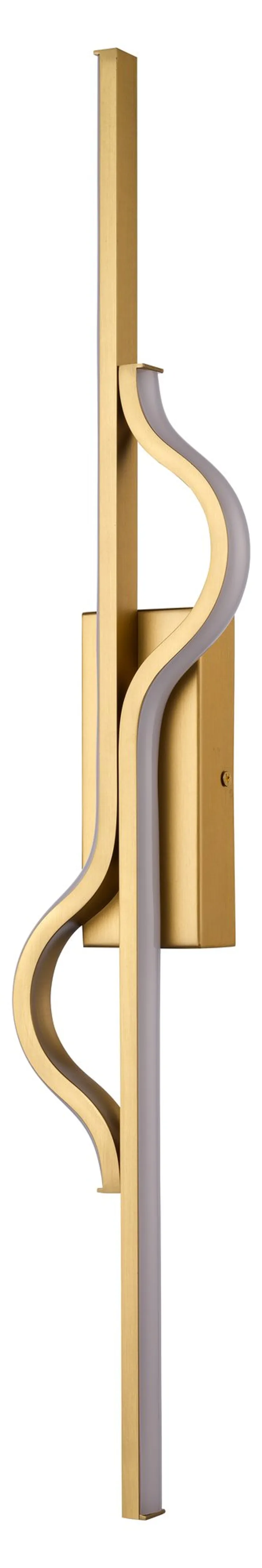 Slim sculptural brass LED wall light, model KLN-256