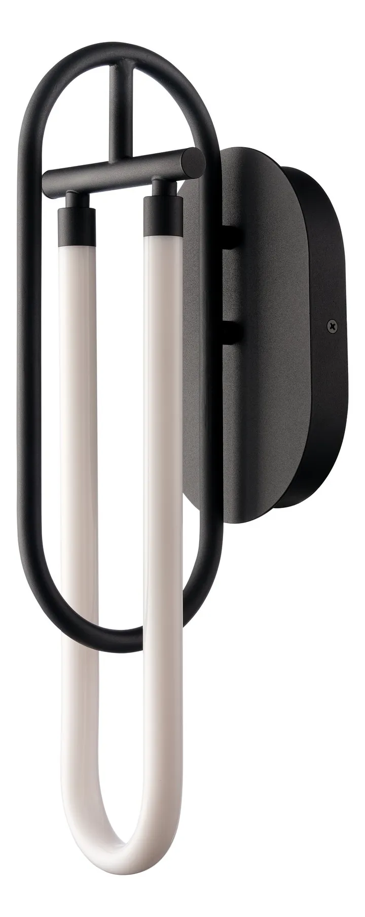 Matte black looped wall light with opal glass tube, model KLN-263