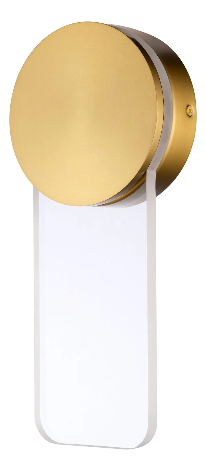 Brushed brass disc wall light with opal diffuser panel, model KLN-284