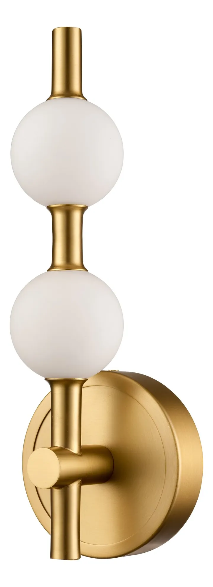 Brass wall light with two opal glass globes, model KLN-550