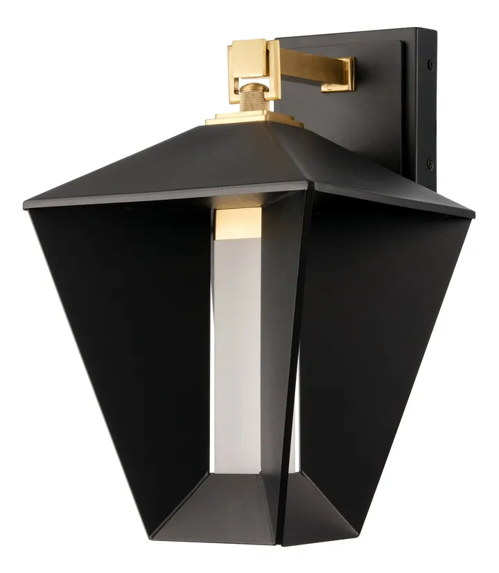 Black steel lantern-style wall light with brass details, model KLN-626