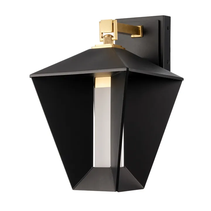 Black steel lantern-style wall light with brass details, model KLN-626